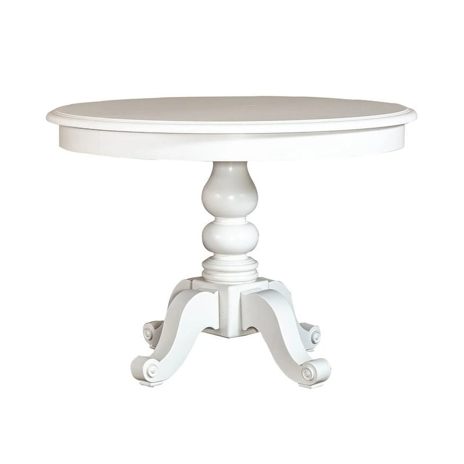 Pemberly Row Transitional Wood Top Round Pedestal Dining Table in White