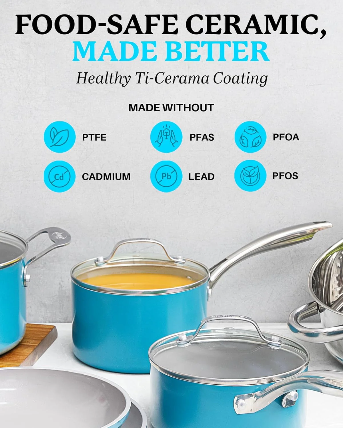 Gotham Steel Pots and Pans Set, 12 Pieces Kitchen Set with Non-Stick Ti-Cerama Copper Coating – Includes Skillets, Fry Pans and Stock Pots, Ocean Blue