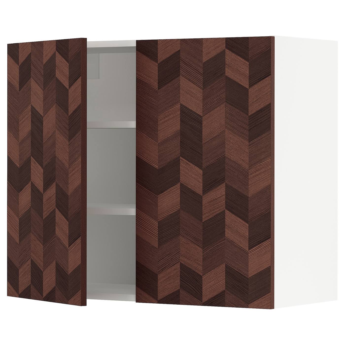 IKEA - SEKTION Wall Cabinet with 2 Doors, White Hasslarp/brown Patterned, 36x15x30 69401627