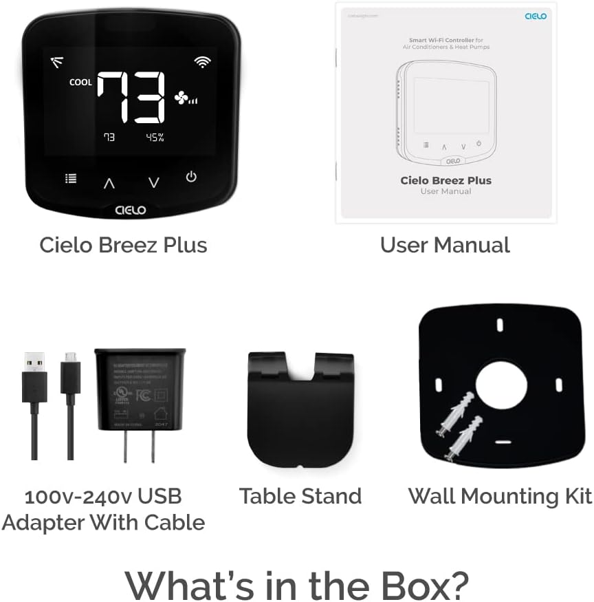 Breez Plus | Smart Air Conditioner Controller | WiFi Thermostat for Mini-Split, Window, Portable ACS | Alexa, Google, Siri Shortcuts, SmartThings, IFTTT | Free App | Inbuilt Temp/Humidity Sensors