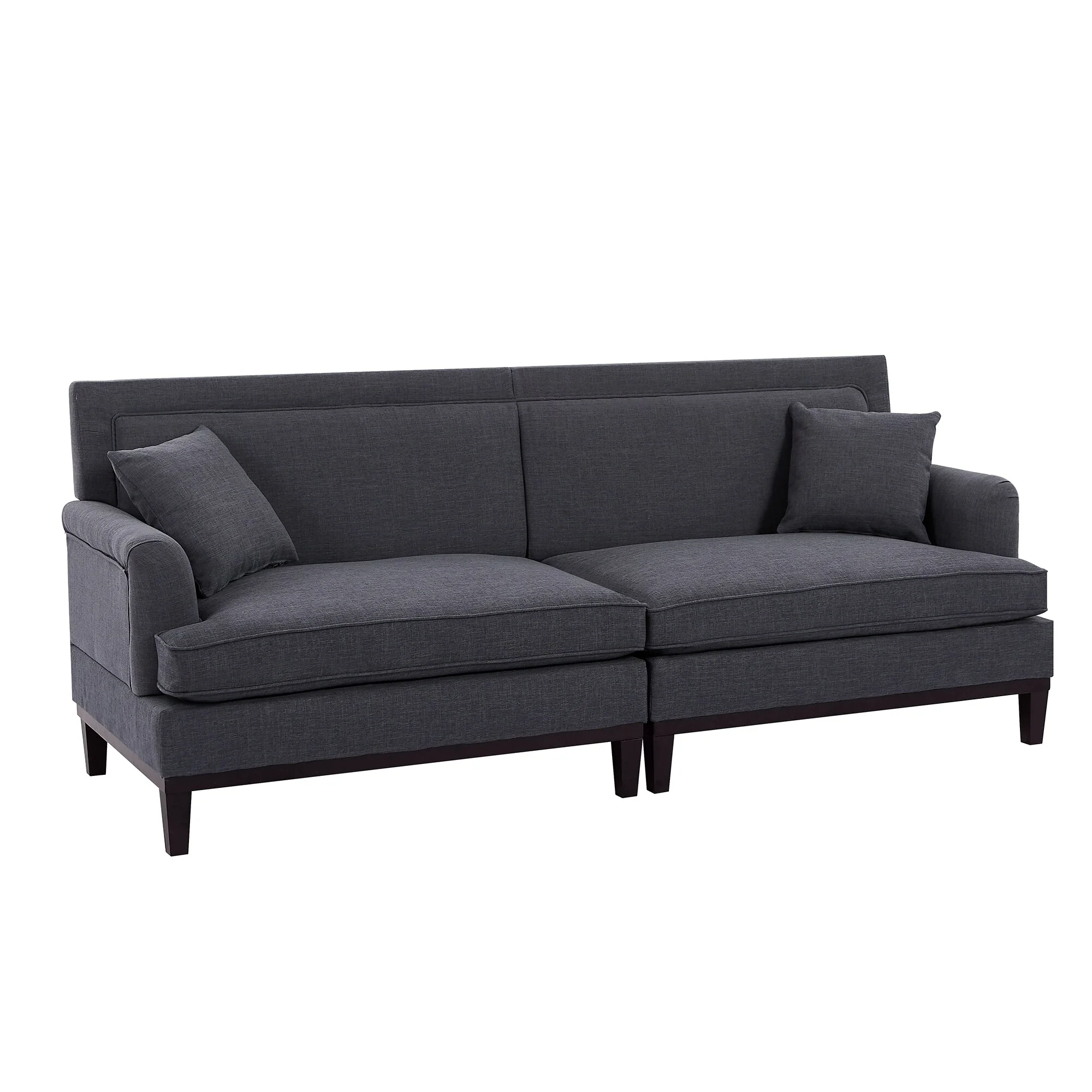 Country Grey Sleeper Loveseat w/ 2 Throw Pillows, Armrest Wrinkles Straight Row Couch, Recliner Sofa with Removable Cushions