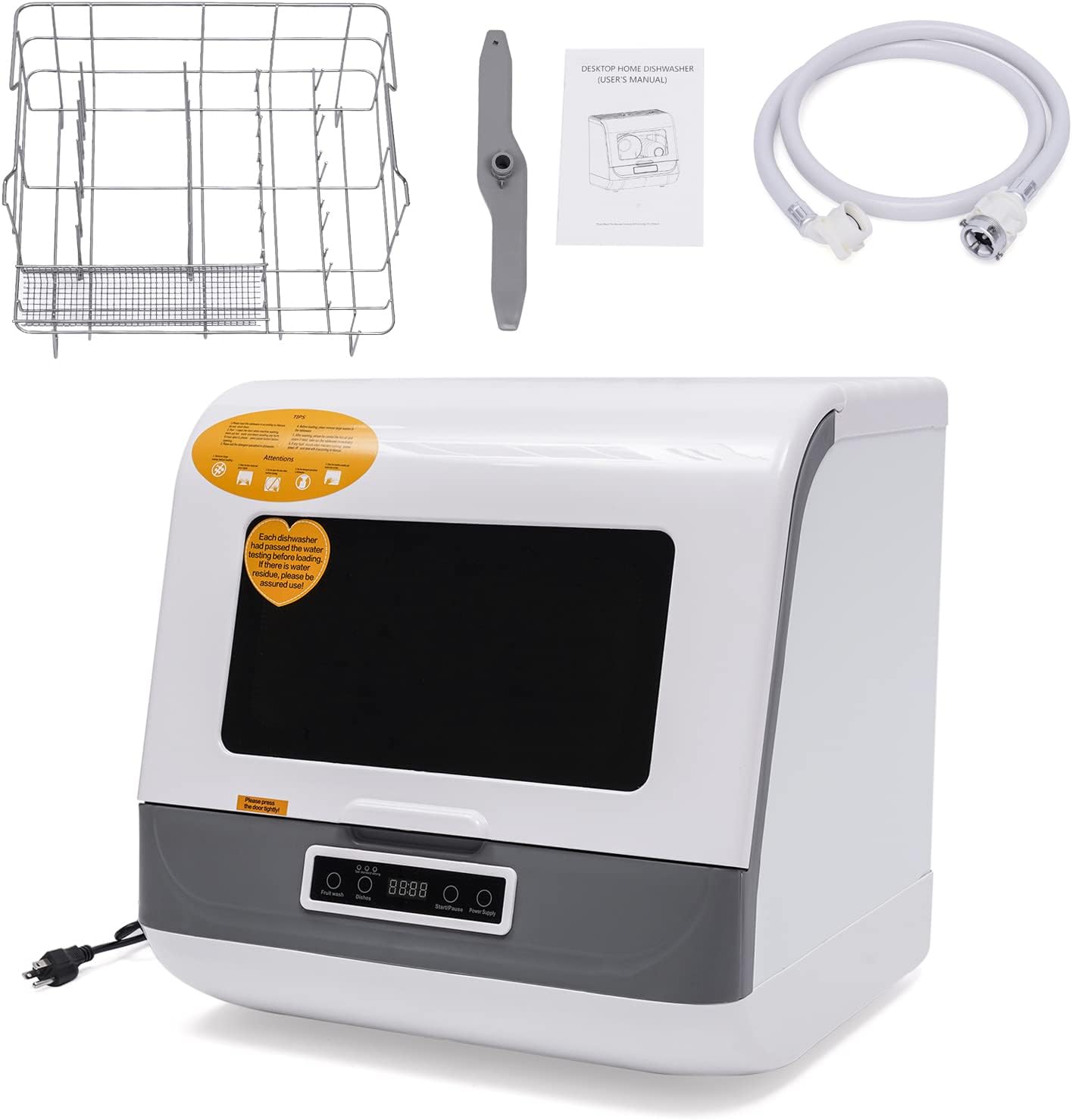 Portable Dishwasher Countertop, Mini Dishwasher with 3 Programs Standard, Fast & Strong 360° Dual Spray 75℉ Hot Air Drying Professional Complete Dishwasher for Dorm, RV& Apartment, White