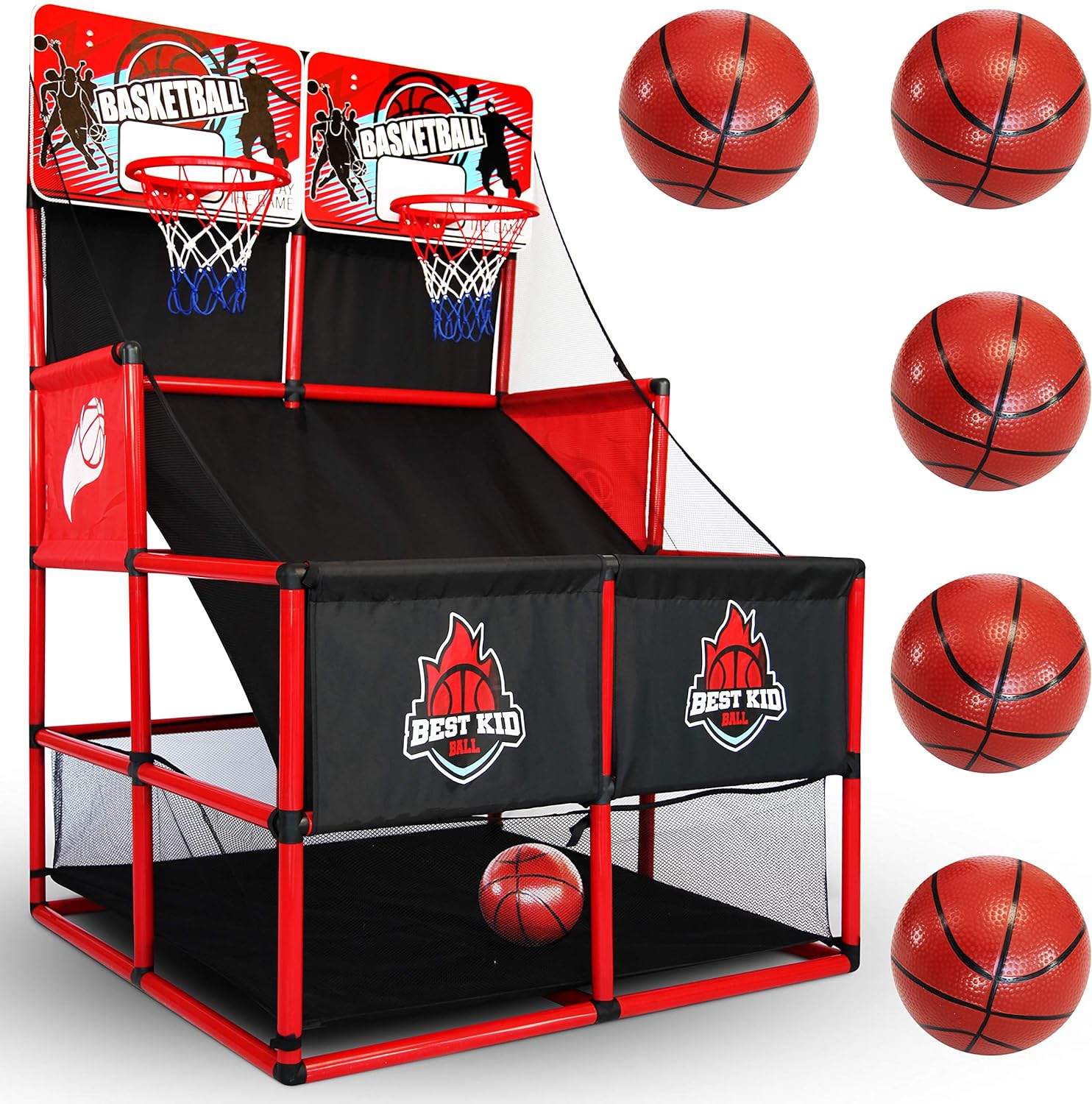 BESTKID BALL Indoor Basketball Game - Double Shot Basketball Arcade – Indoor Basketball Hoop for Kids – Premium Basketball Arcade Game Indoor with Pump – Easy and Quick Assembling