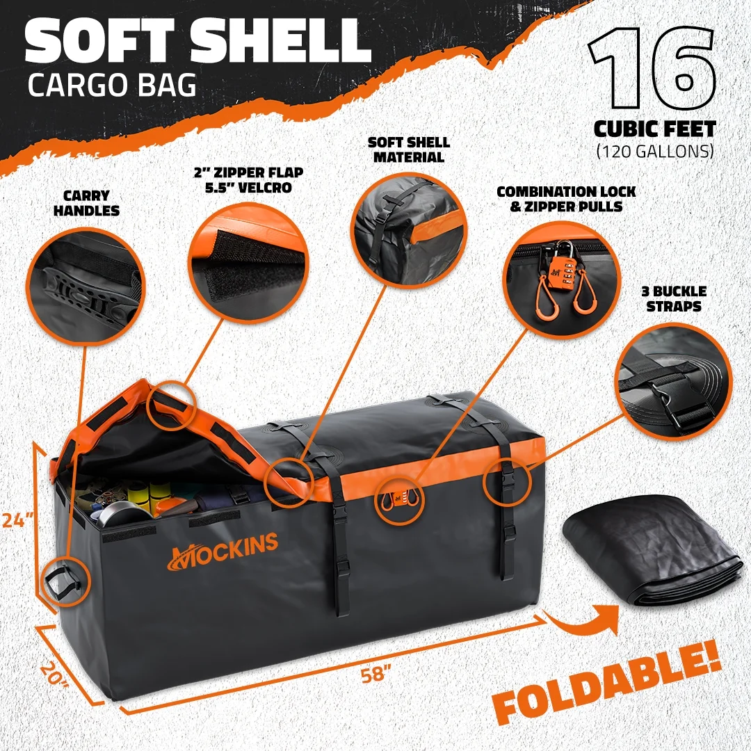 Mockins 60"x20"x6" Cargo Carrier Hitch Mount | 500lbs Cap. 2" Receiver Hitch Carrier with 16 CF Waterproof Bag
