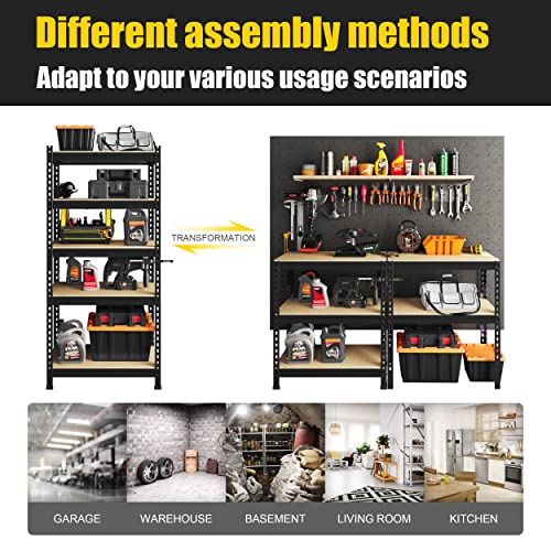 PrimeZone 2 Pack Storage Shelves 48" x 24" x 72" - 5 Tier Heavy Duty Adjustable Garage Storage Shelving, Metal Storage Utility Rack Shelf Unit for Warehouse Pantry Closet Kitchen, Black