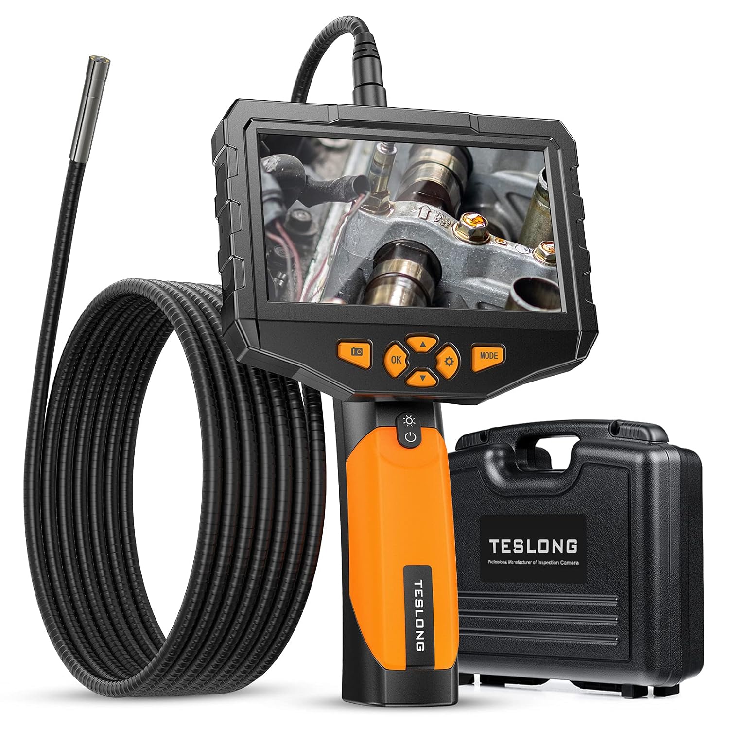 Teslong Industrial Endoscope with Screen, 0.21inch Handheld Borescope Inspection Camera with Waterproof Gooseneck Probe, 4.5inch IPS Display for Auto Sewer Drain Pipe HVAC Spark Plumbing (1m/3.2ft)