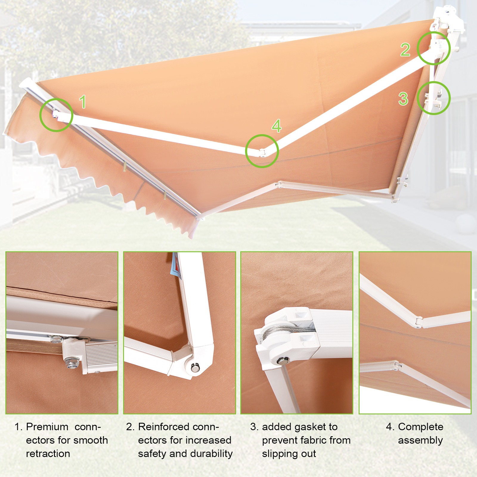Retractable Patio Awning 6.5’x8.2’ Sun Shade Awning with Manual Crank Handle, Window Door Shelter Awning for Patio/Balcony/Yard,Tan
