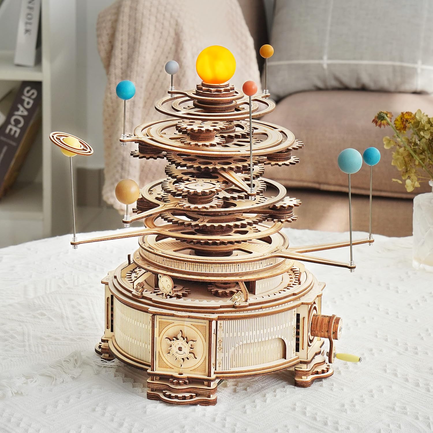 ROBOTIME 3D Wooden Puzzle for Adults DIY Solar System Model Kit Mechanical Orrery Craft Kits to Build Unique Gift for Teens Pack of 2