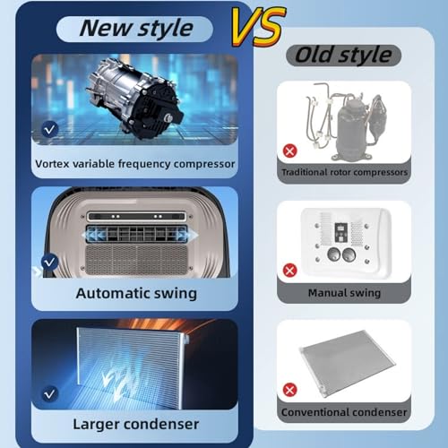 12V RV Air Conditioner, ultra-thin and low-noise 12V DC power supply roof air conditioner suitable for trucks, vans, construction vehicles, excavators, bus, trailers, rv ac units