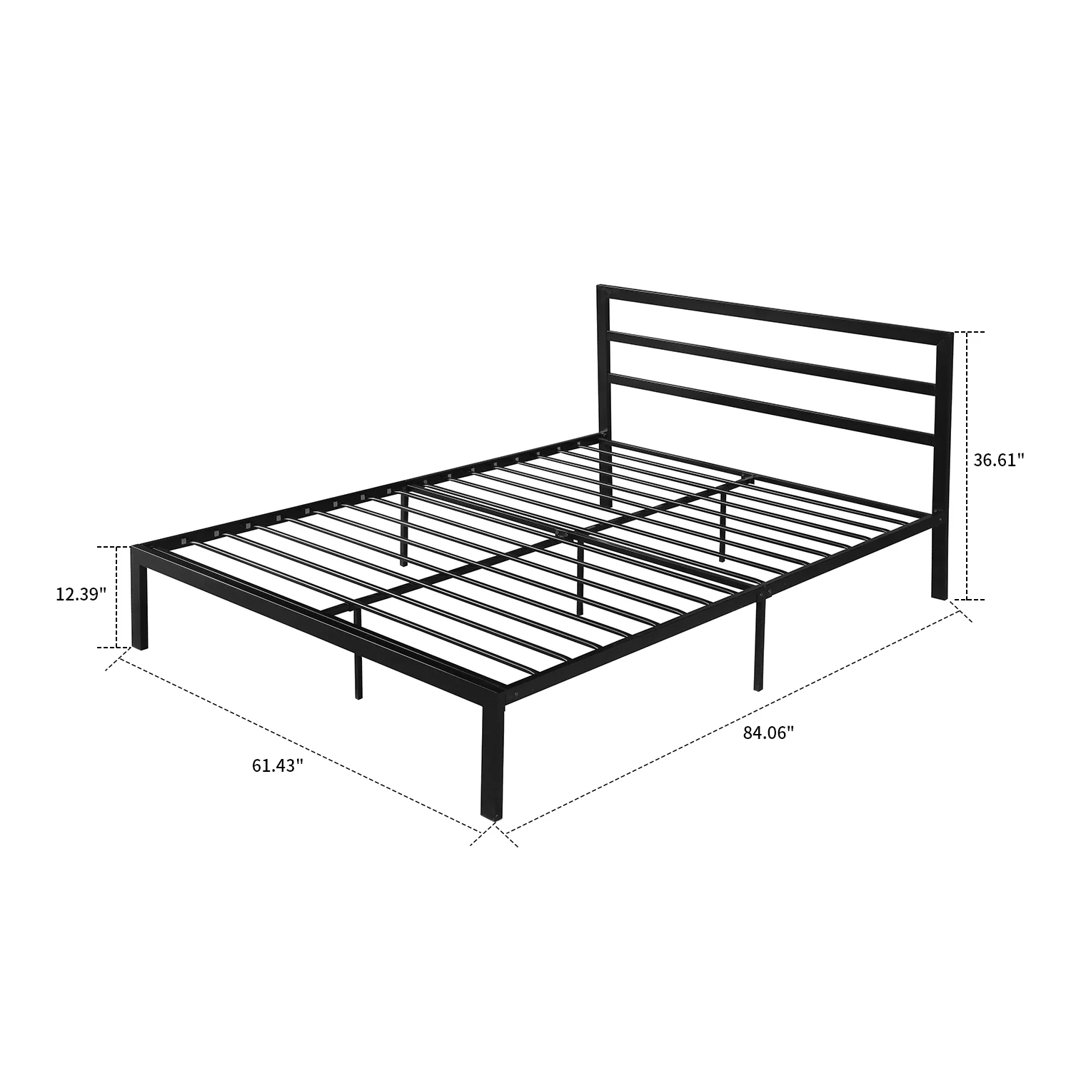 Modern and Minimalist Style Queen Size Platform Bed with Metal Frame, Black