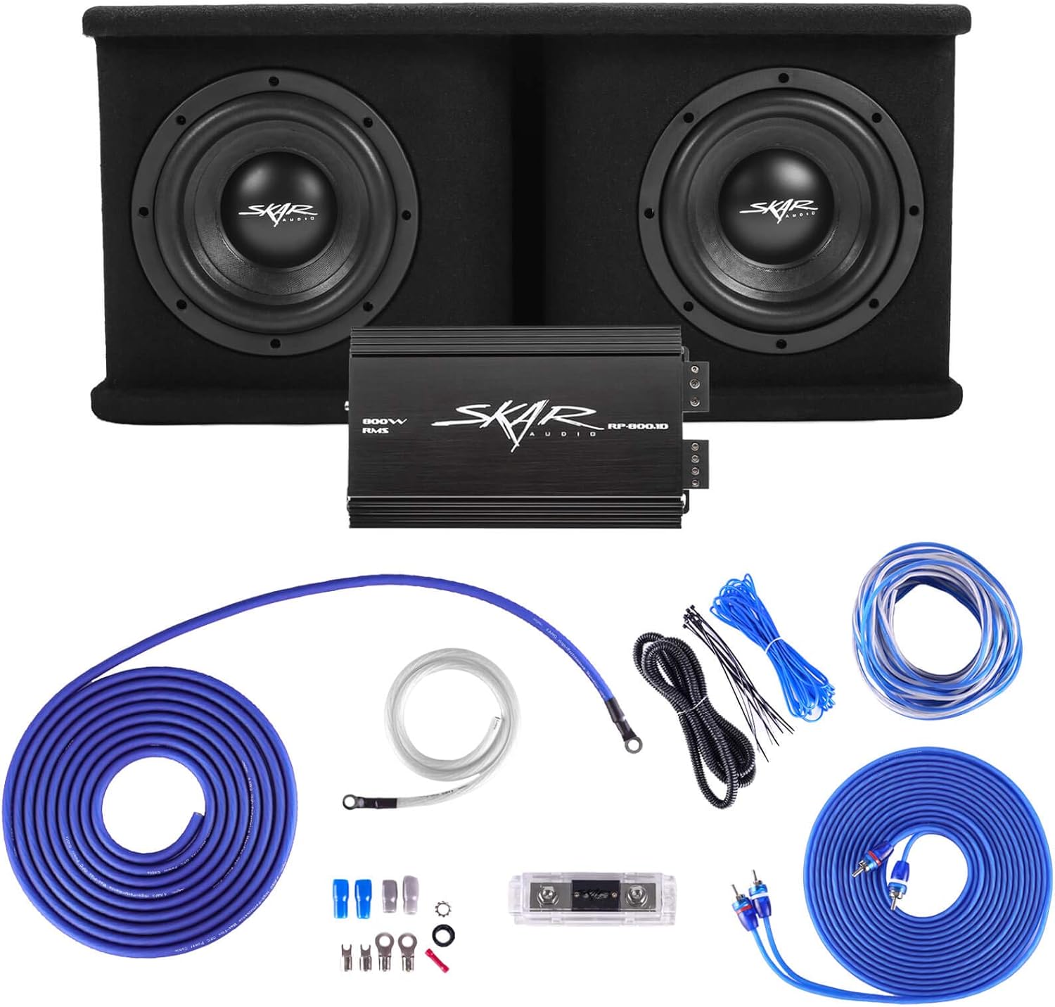 Skar Audio Dual 8" Complete 1,400 Watt SDR Series Subwoofer Bass Package - Includes Loaded Enclosure with Amplifier