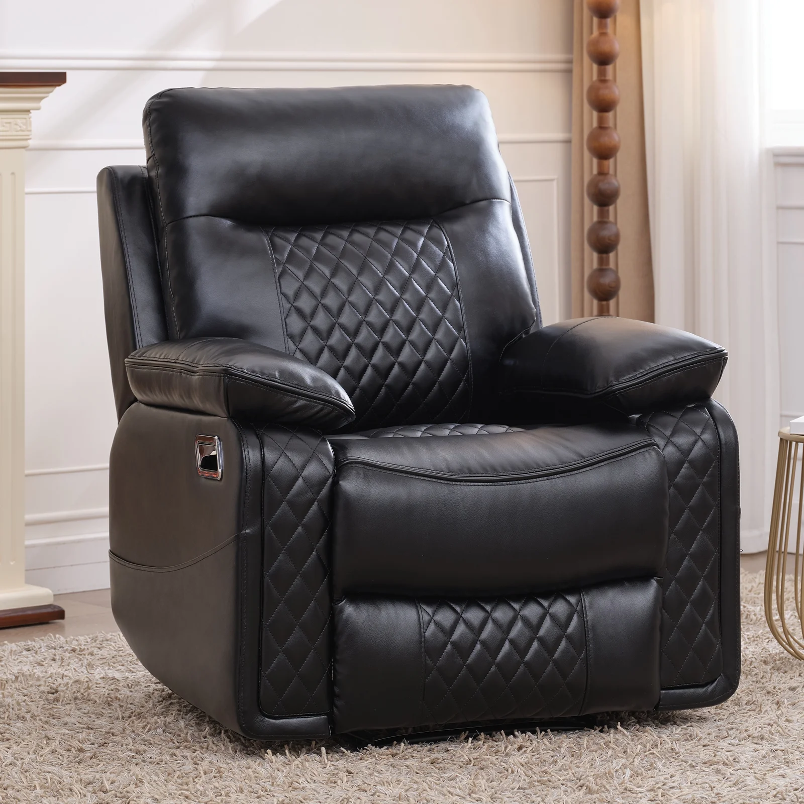 BonzyHome Recliners Single Recliner Chairs for Adults, Reclining Chair Manual Sofas for Living Room Overstuffed Home Theater Seating PU Leather Reclining Furniture, Black