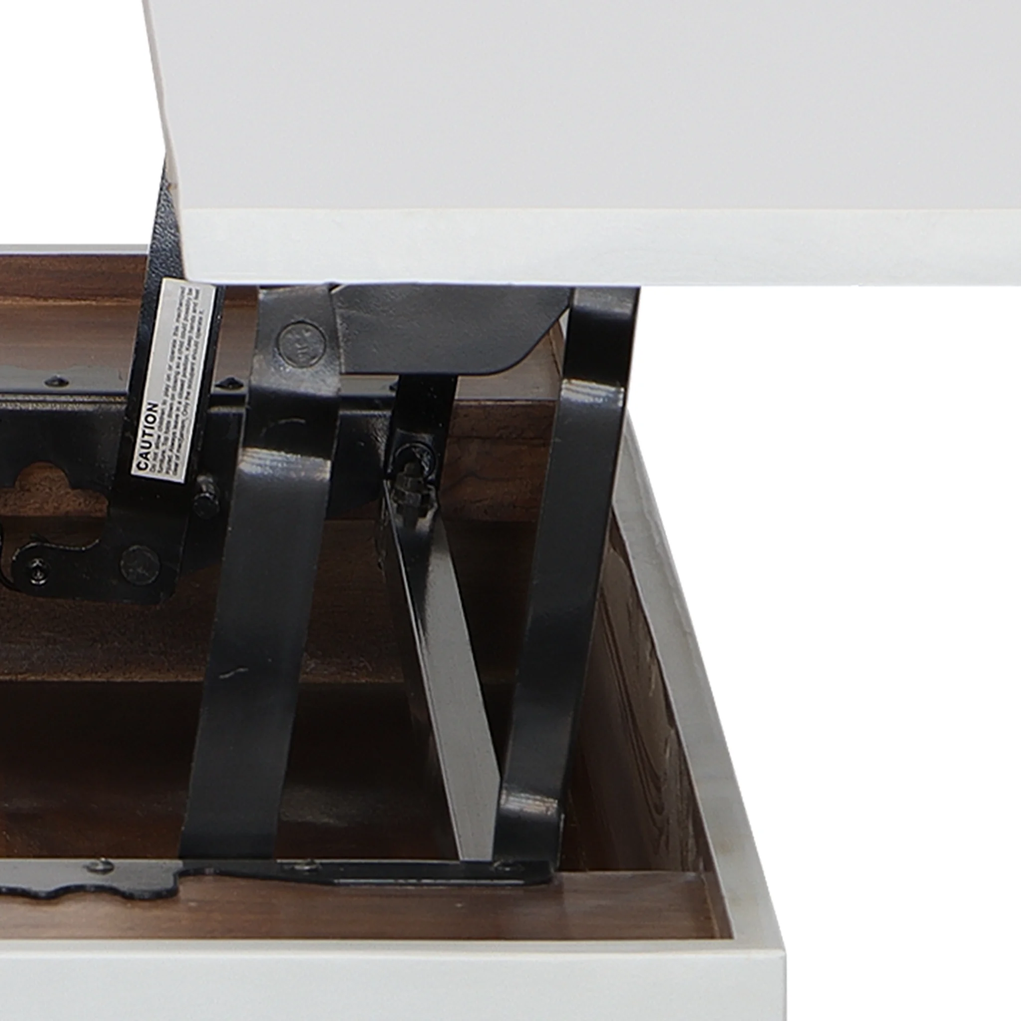 45 Inch Rectangular Mango Wood Coffee Table, Lift Top Storage, Iron Frame, White, Black