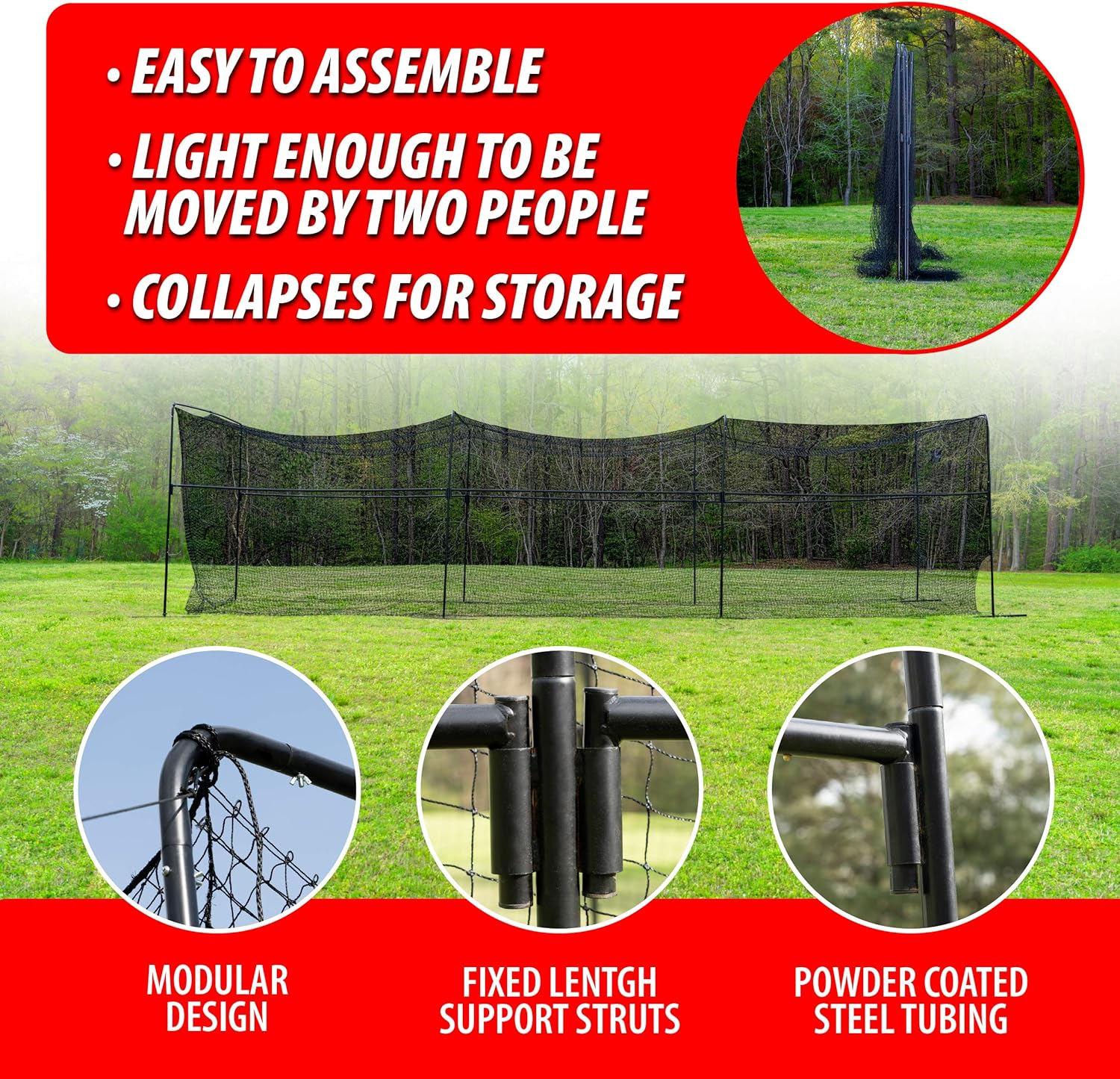 ANYTHING SPORTS 40 Foot Collapsable Batting Cage, Perfect Baseball Batting Cage, Softball Batting Cage, Complete Package with Frame and Netting. Freestanding Portable Batting Cage for Backyard