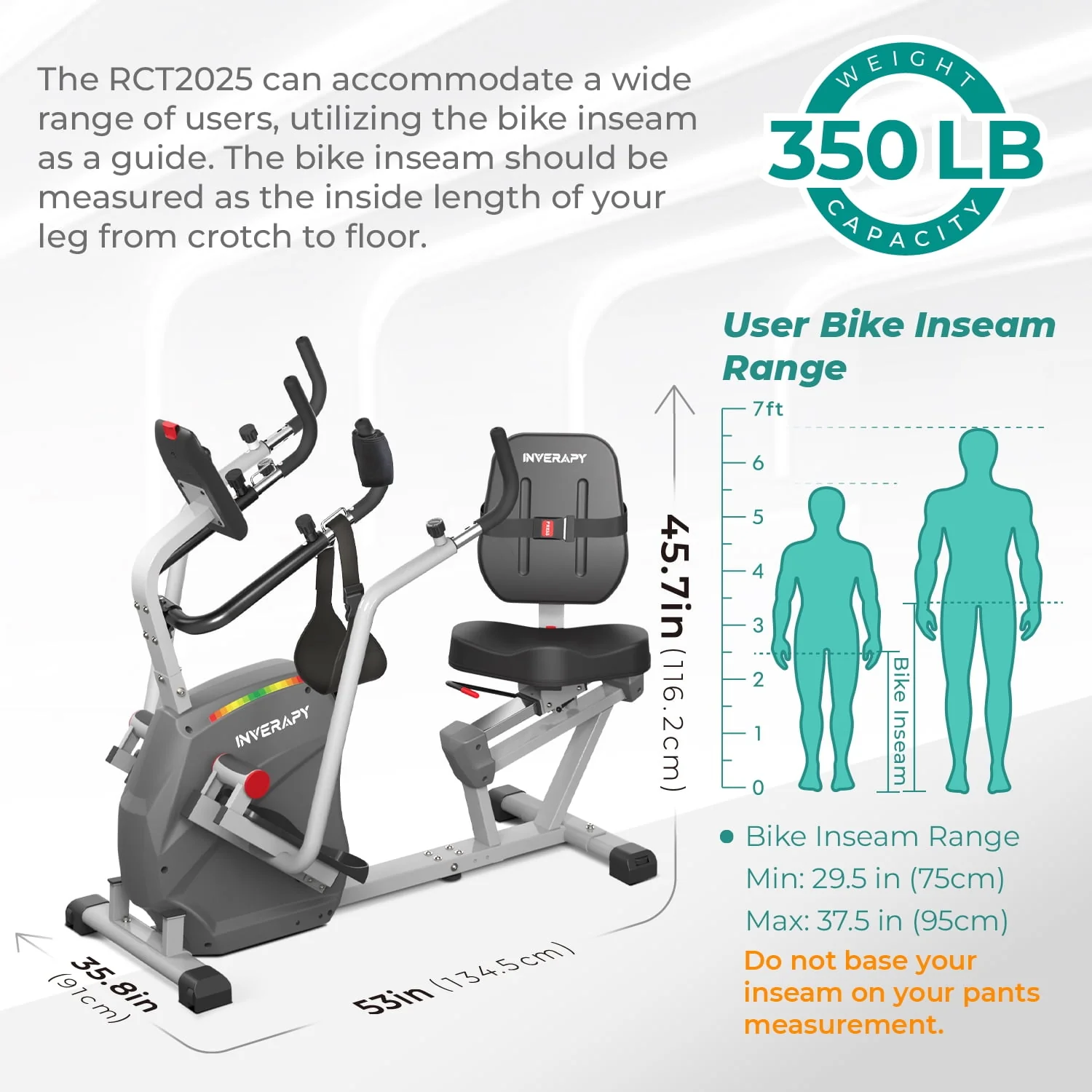 Inverapy by Innova RCT2025 Recumbent Cross Trainer with Swivel Seat & Leg Harness, Max Weight Capacity 350 lb