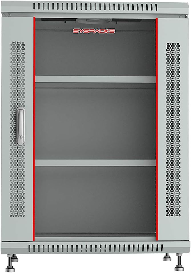 Sysracks 15U Wall Mount Gray IT Network Av Data Server Rack Cabinet Enclosure 24 Inch Depth - 2 Shelves - 8-Way PDU - Fan - Adjustable Feet - Hardware