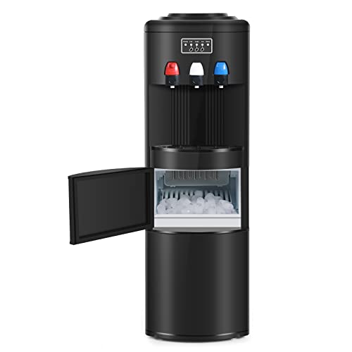 ICEPURE 3 in 1 Water Cooler Dispenser with Built-in Ice Maker, Hot Cold Room Temp Water and Bullet Ice, Top Loading 2, 3 or 5 Gallon, 26.5 Lbs per 24H Ice Maker, Child Safety Lock