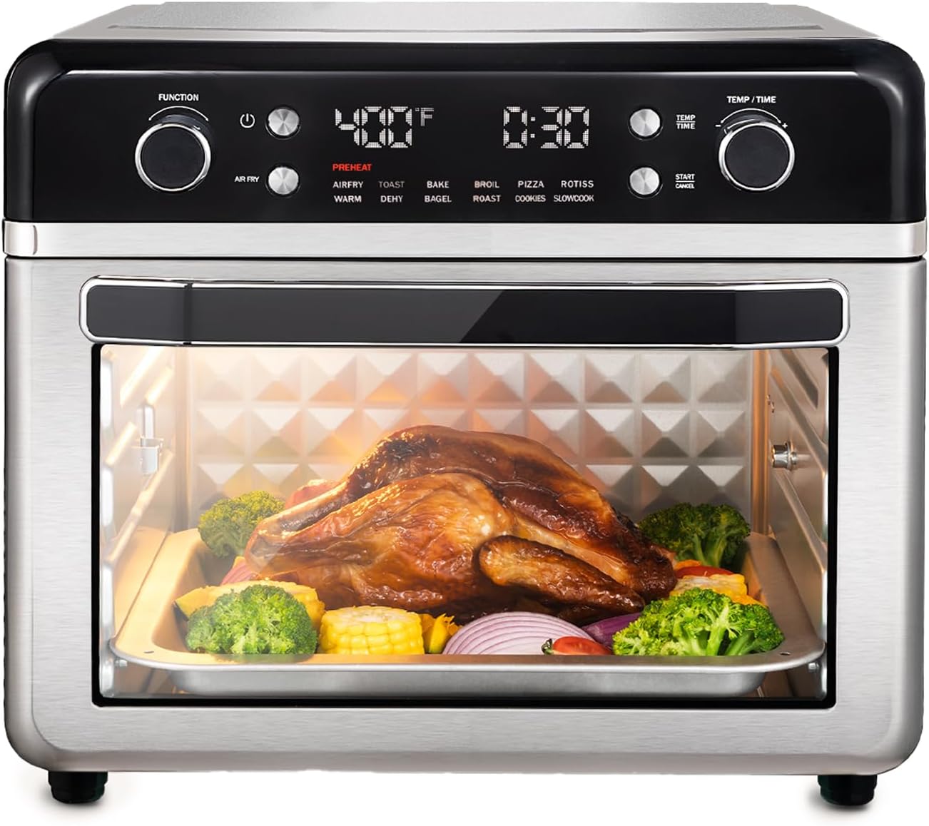 Large27.5QT 12-in-1 Smart Air Fryer Toaster Oven - Multifunctional Convection Countertop Oven Included Accessories and Authentic Chef Recipe Guide