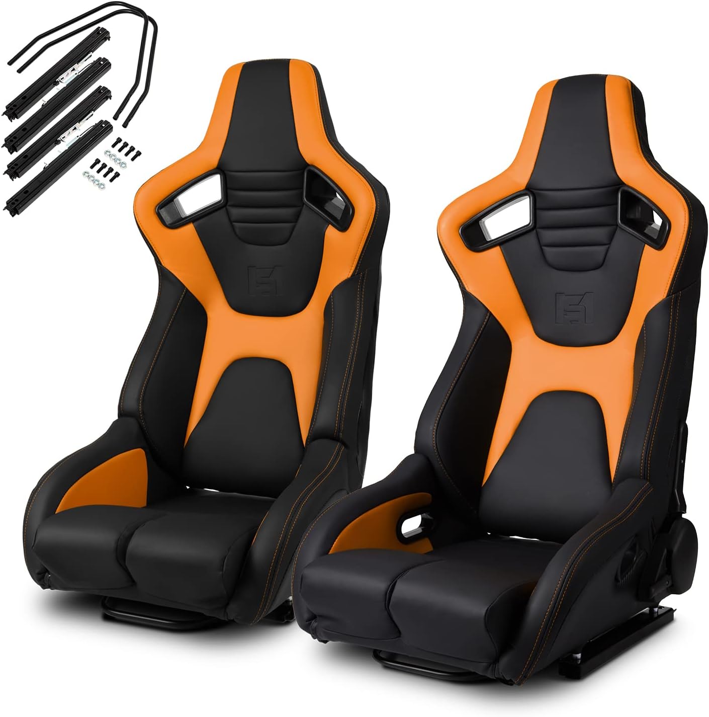 ModifyStreet Universal Black+Blue PVC Carbon Fiber Leather Reclinable Racing Seats Pair - Venom Series