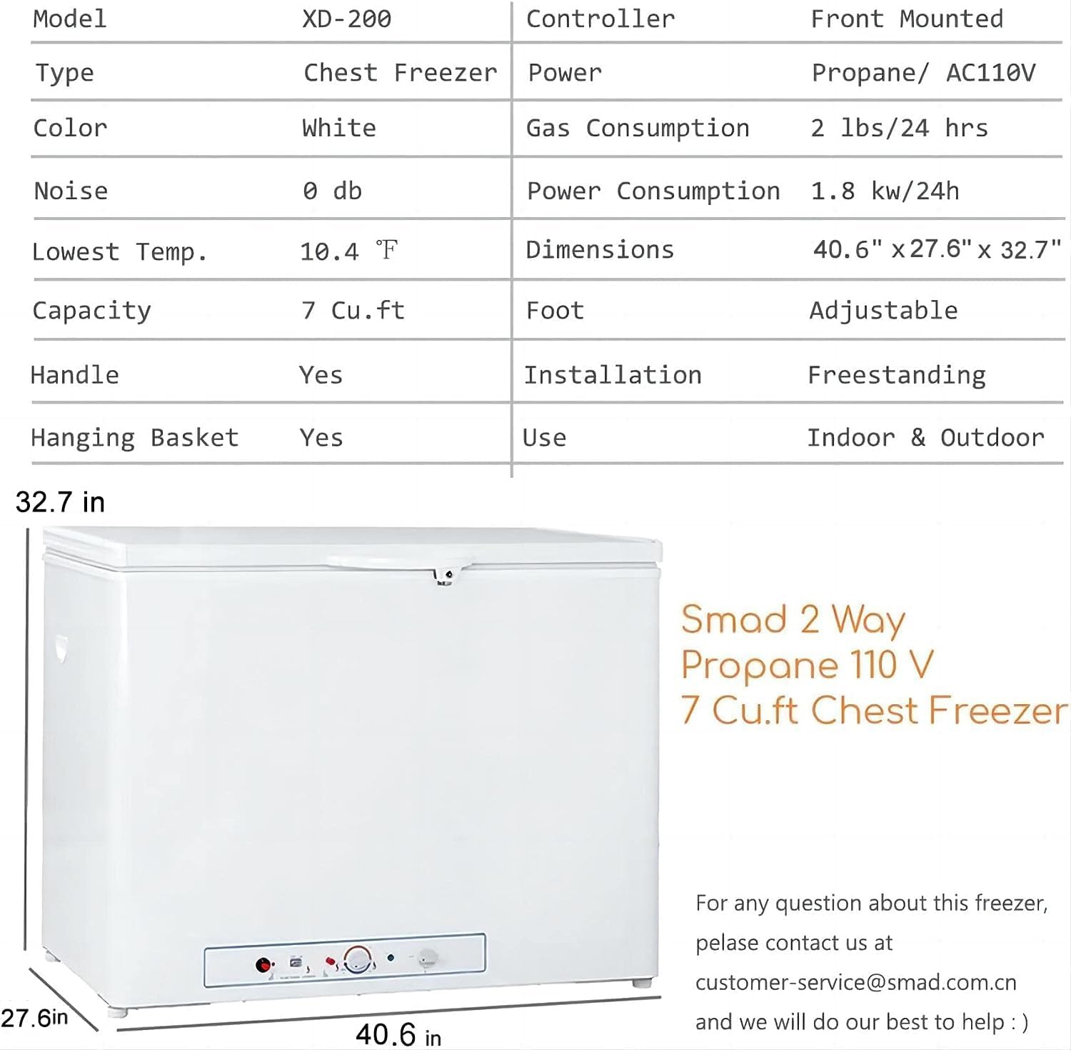 【Upgrade】 7.2 Cu.Ft. Propane Freezer Off Grid, LPG/110v 2 Way Chest Freezer with Lock, Rv Freezer for Outdoor, Boondcking, Camping, White