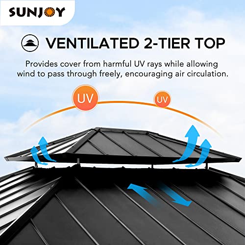 Sunjoy Wood Gazebo with Double Steel Hardtop Roof for Garden, Backyard Shade