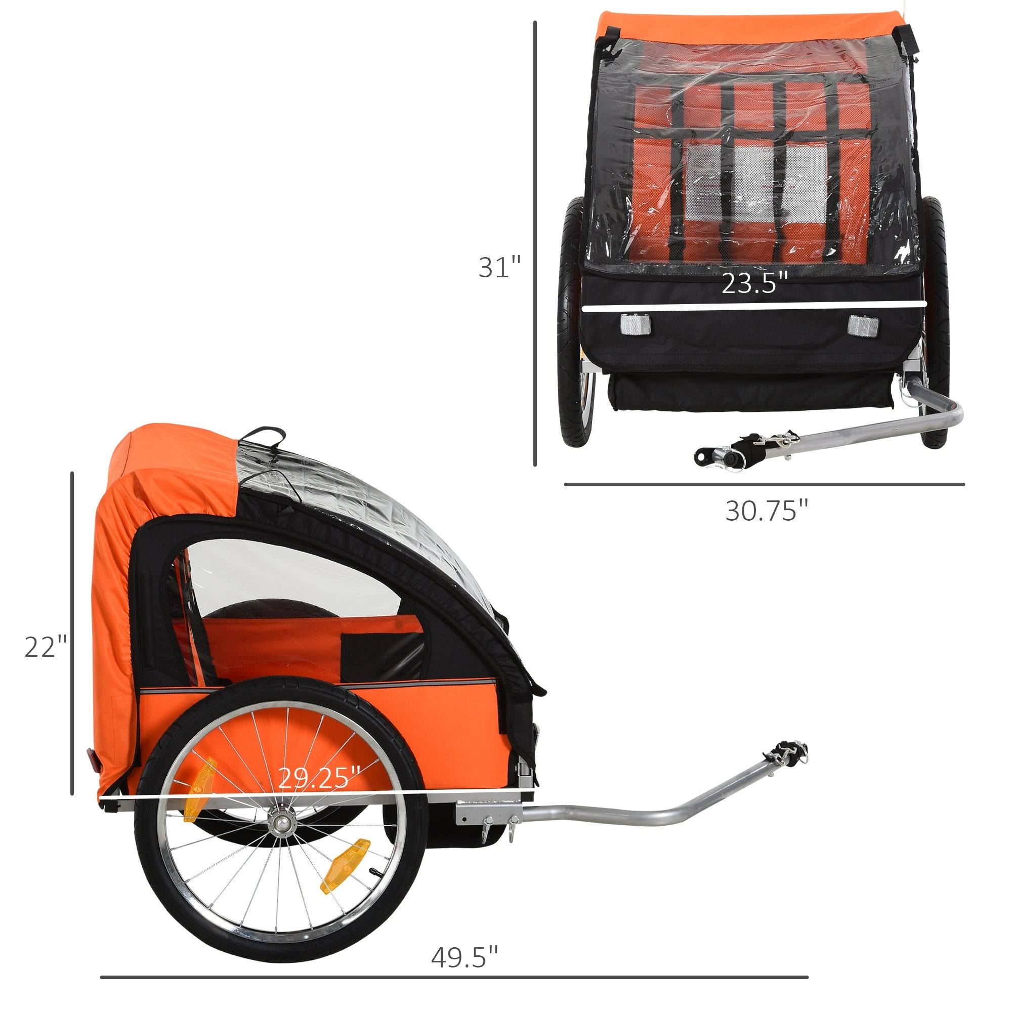 Aosom 2-Seat Kids Child Bicycle Trailer with A Strong Steel Frame, 5-Point Safety Harnesses, u0026 Comfortable Seat (Blue)
