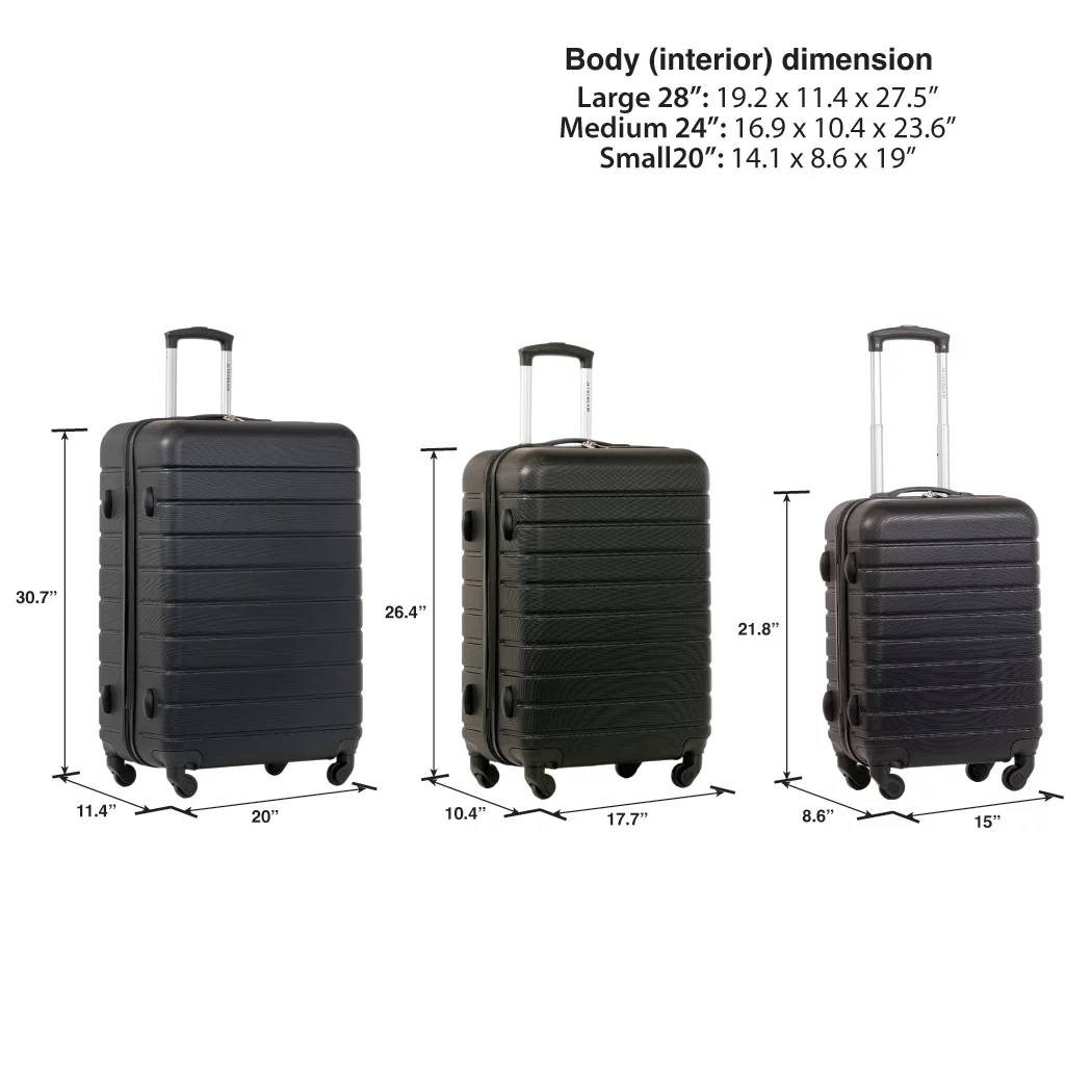 Jetstream 3 Piece Set Hardside Spinner Luggage, 20" Carry On, 24" and 28" Checked Luggage Trio, Black