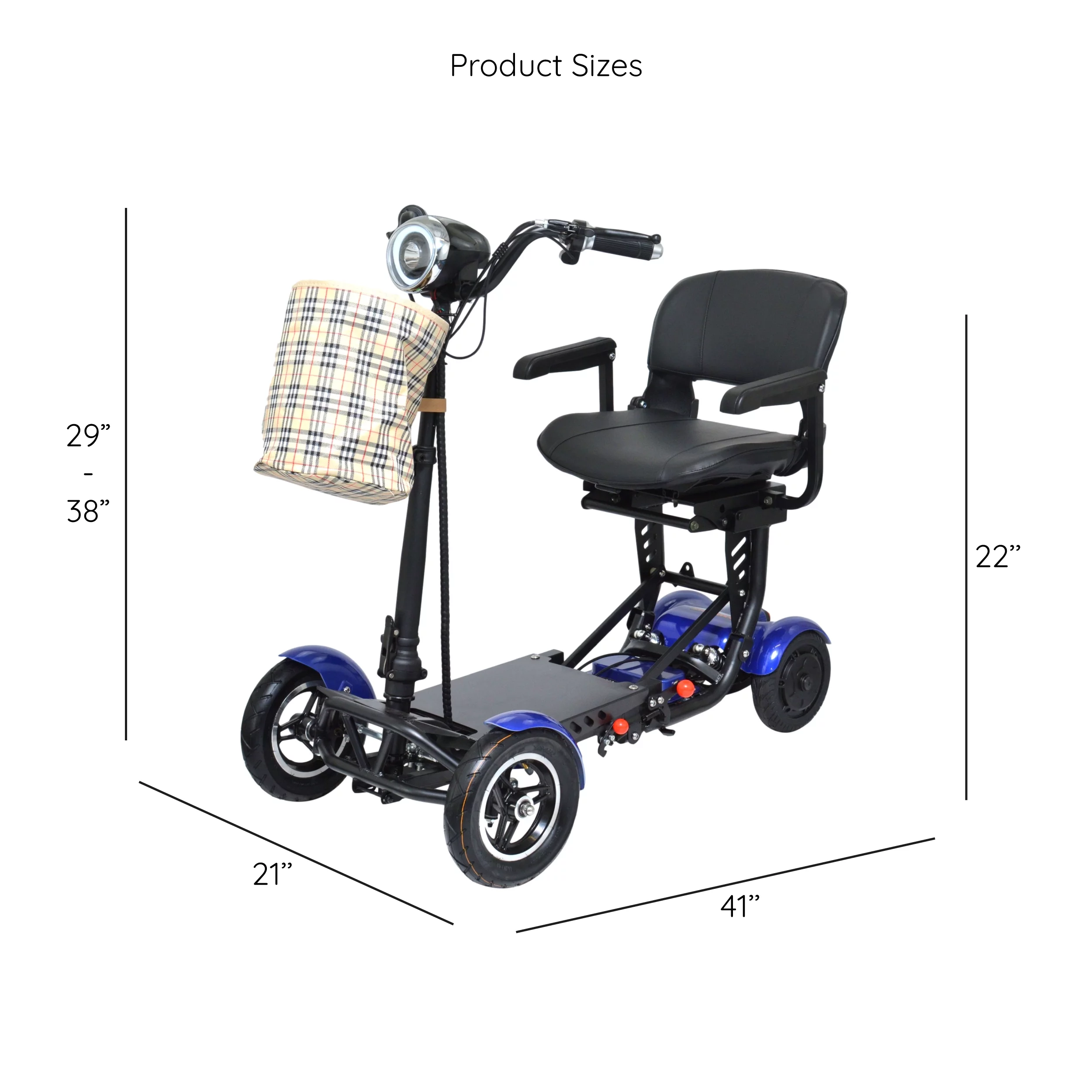 Bangeran Electric Mobility Scooter, 4 Wheel Foldable Portable, Up to 12 Miles - Blue