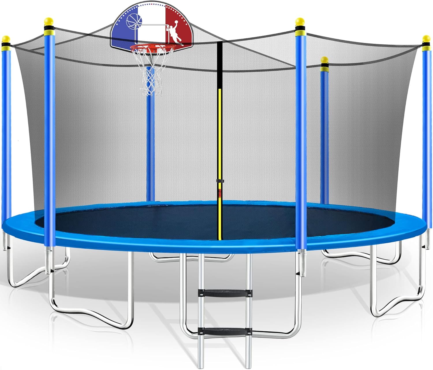 Merax 8FT 10FT 14FT 15FT 16FT Trampoline with Safety Enclosure Net, Basketball Hoop and Ladder - ASTM BV Certificated &ndash; Basketball Trampoline