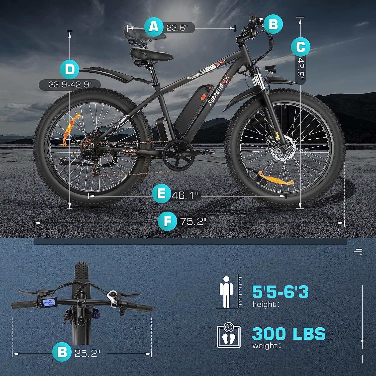 Speedrid 26" 4.0 Fat Tire Electric Mountain Bike for Adult 3H Fast Charge, 500W All Terrain Adult Ebike Electric Bicycles with 48V 10.4Ah Removable Battery, Shimano 7 Speed - Curated Treasures Market