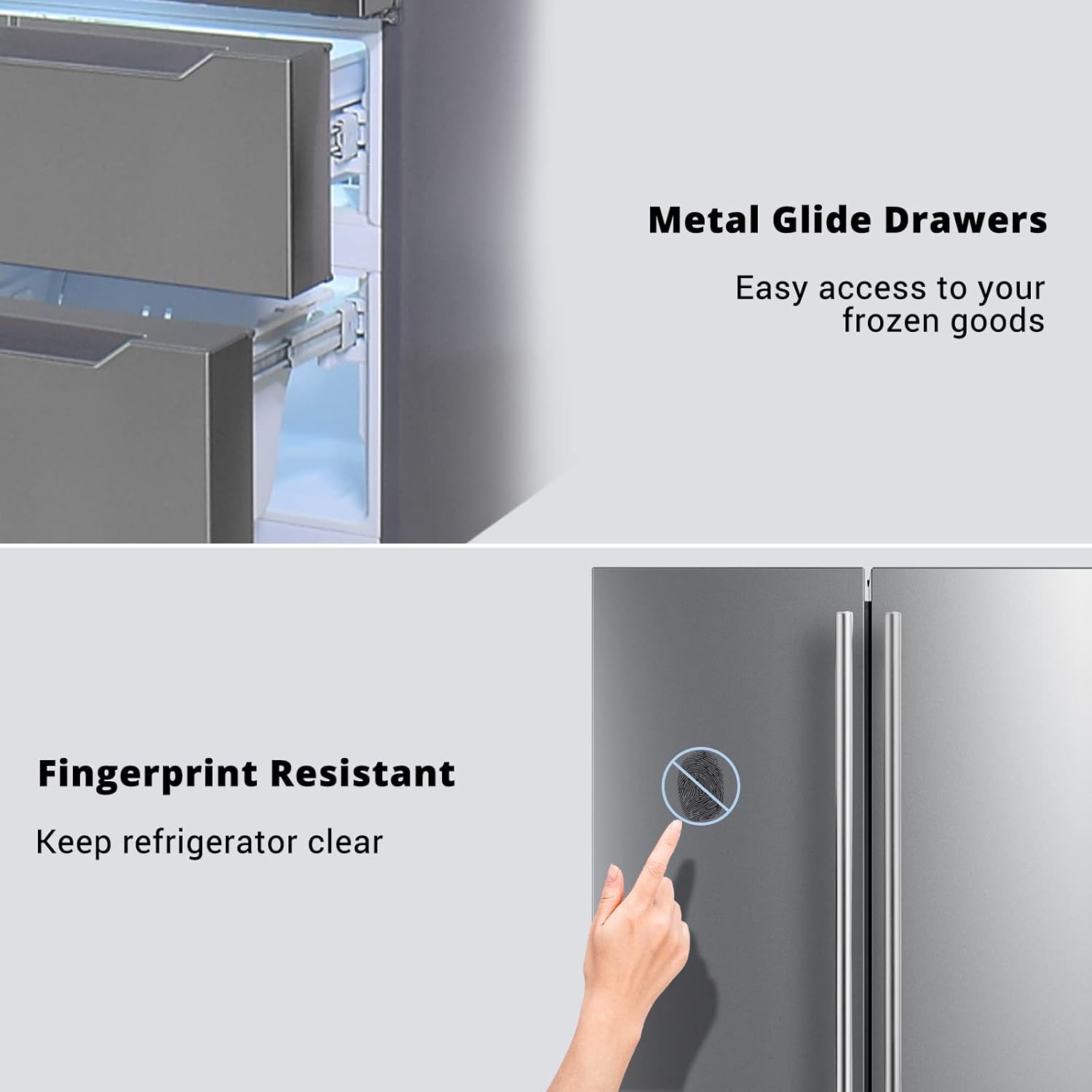 22.5 Cu.Ft 36" French Door Refrigerator, Full Size Refrigerator with Ice Maker, 4-Door Freestanding Upright Freezer and Fridge, Fingerprint Resistant Stainless Steel