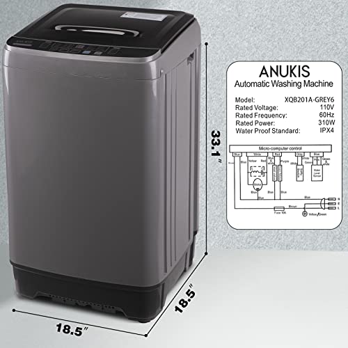 Anukis Fully Automatic Portable Washing Machine, 13 lbs Capacity Compact Laundry Washer with Drain Pump 10 Wash Program & 8 Water Levels for Apartment, Dorm, RV