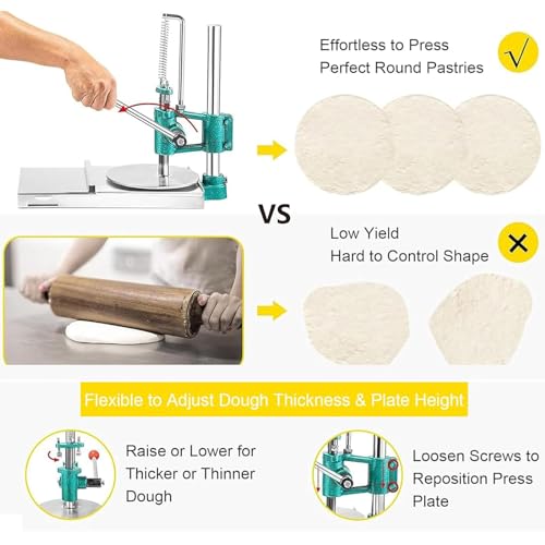 Manual Dough Roller Press for Home, 15-16cm Stainless Steel Pizza Dough Sheeter, Cooking Kitchen Tools for Pizza Dough Pastry, Perfect for Pizza Shop, Street Vendors, Pastry Shop