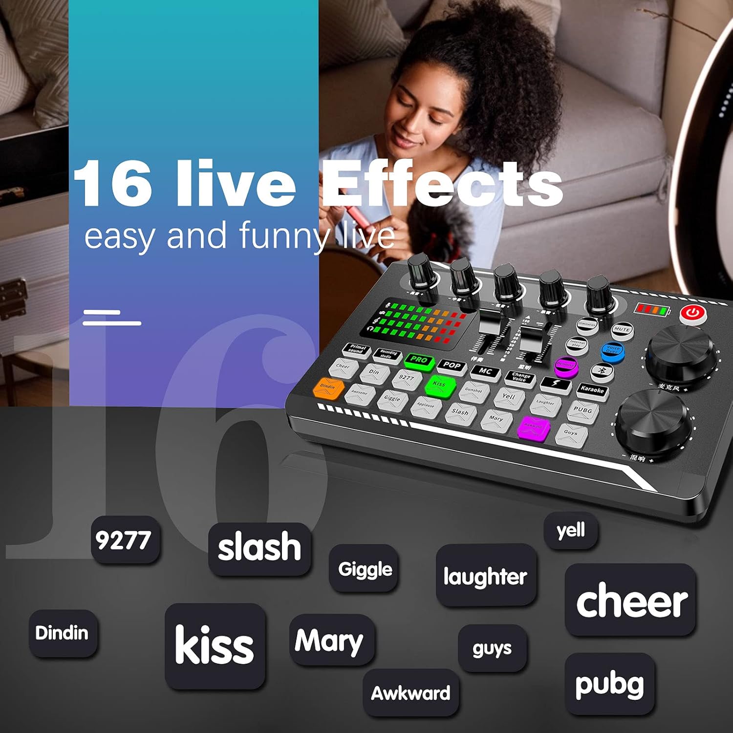 Podcast Equipment Bundle, Sound Card ,Sound Board,Professional DJ Audio Interface Mixer, Portable ALL-IN-ONE Podcast Production Studio with XLR Microphone for Live Streaming, Recording and Gaming