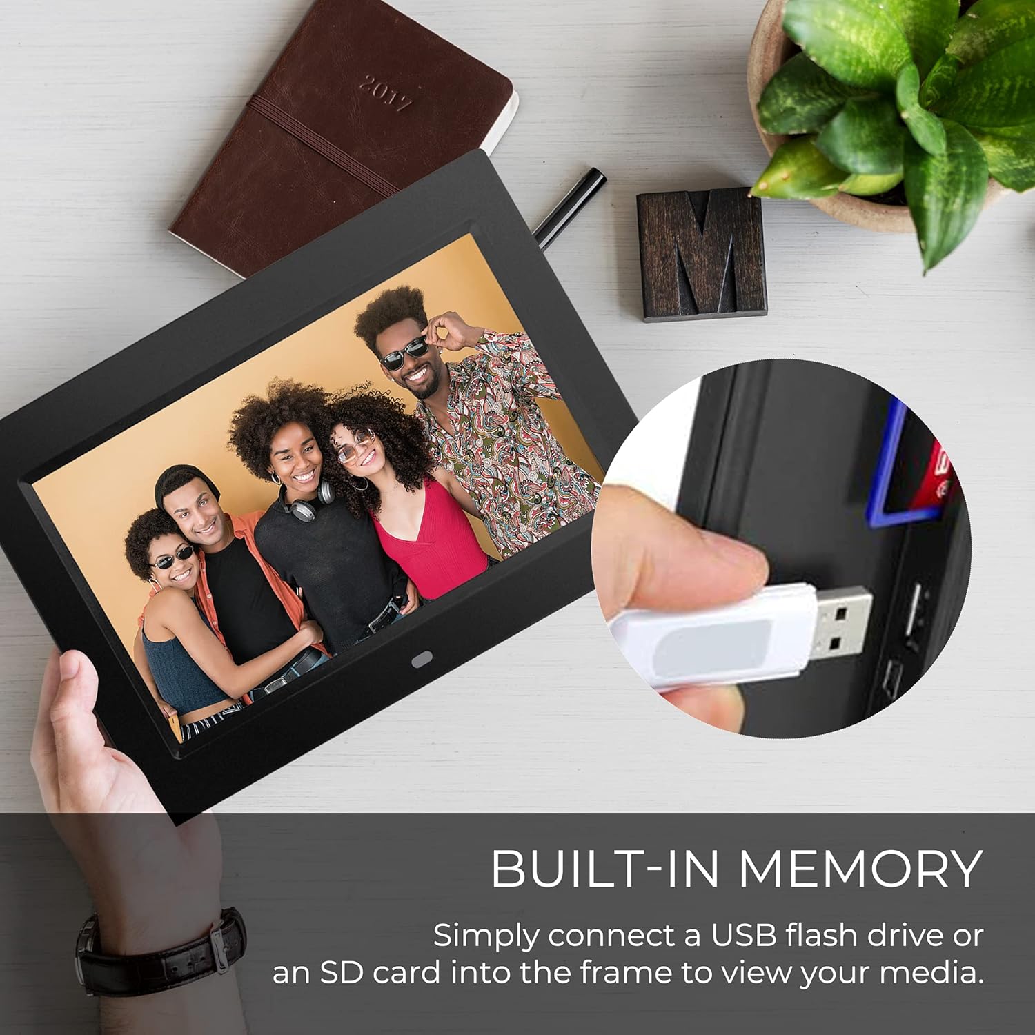 Sonicgrace - 10 Digital Picture Frame with Remote Control - 16:9 LCD Screen with Slide Show Capabilities - Plug and Play - SD Card with USB Flash Drive - Built in Calendar and Clock