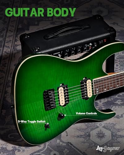 Leo Jaymz Electric Guitar Monsoon Series,Reverse Headstock,Mahogany Body,Roasted Maple Neck,Rosewood Fretboard,Locking Tuners,Rounded End Frets,AlnicoV Pickups,Fixed Bridge (Blue Flame)