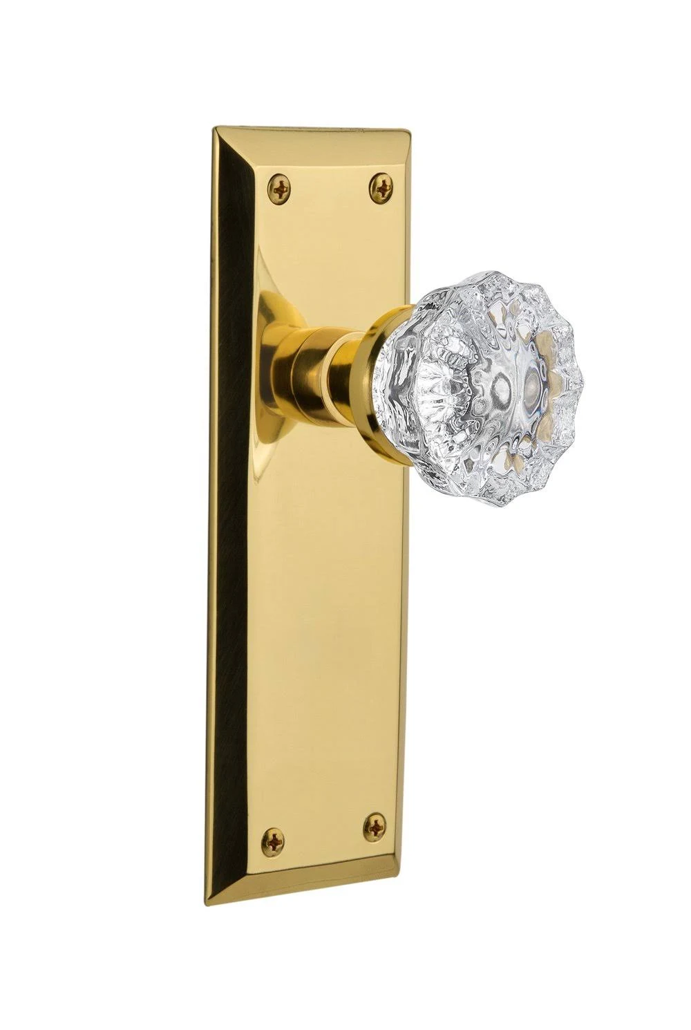 Nostalgic Warehouse 709339 New York Plate Passage Crystal Glass Door Knob, Polished Brass