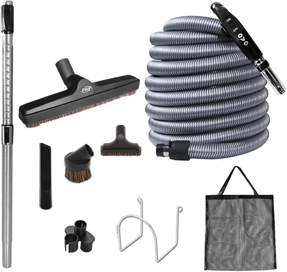 OVO Unit 700 Airwatts Large and Powerful Central Vacuum System, Hybrid Filtration (with or Without Disposable Bags) 25L or 6.6 Gal, 30 ft Deluxe Accessory Kit Included, White