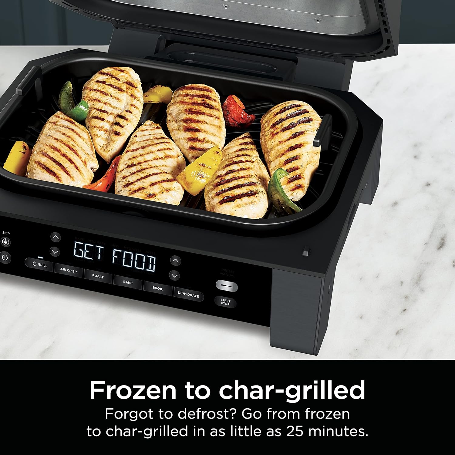 Ninja DG551 Foodi Smart XL 6-in-1 Indoor Grill with Air Fry, Roast, Bake, Broil, & Dehydrate, Foodi Smart Thermometer, 2nd Generation, Black/Silver