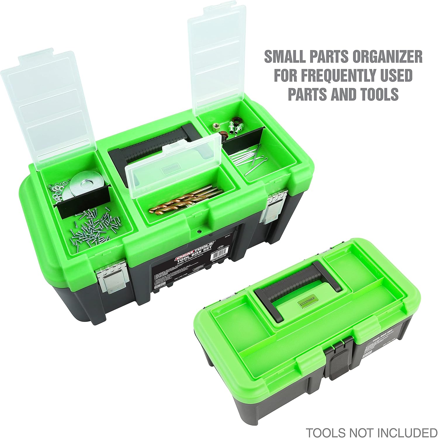 OEMTOOLS 22161 3 Piece Tool Box Set with Removable Tool Tray and Bonus 12.5" Tool Box, Black and Green Intermediate Tool Box Organizational System Pack of 2