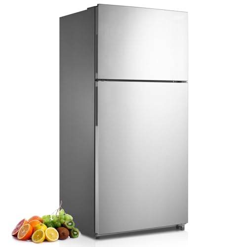 Techomey Top Freezer Refrigerator, Garage Ready, Stainless Steel