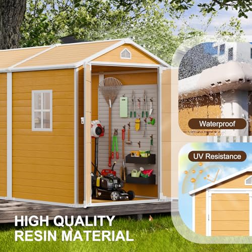 8x6x7 FT Resin Storage Shed, Waterproof Outdoor Storage Shed w/Floor, 2 Windows, Double Lockable Doors & Vents, Tool Shed for Patio Garden, Lawn, Backyard, Dove Grey