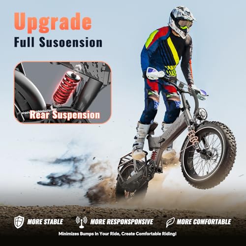 1500W Folding Electric Bike for Adults Full Suspension,52v 20AH Electric Dirt Bike with 20"x 4.0 Fat Tire, Max 30+MPH & 70 Miles Electric Bicycle, Ebike for Snow, Mountains, Road UL Certified