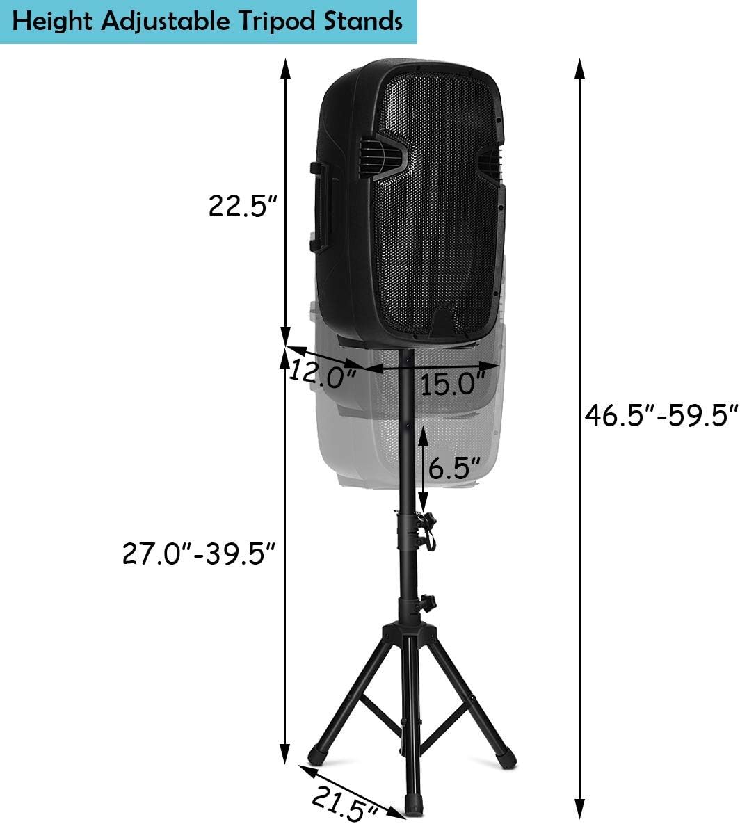 Costzon 2-Way Powered PA Speakers System Combo Set, 12 1600W Portable Dual Passive Active Speaker with 2 Speaker Stands, Bluetooth, USB/SD Card, AUX MP3 FM Radio, Microphone, Remote Control (12)