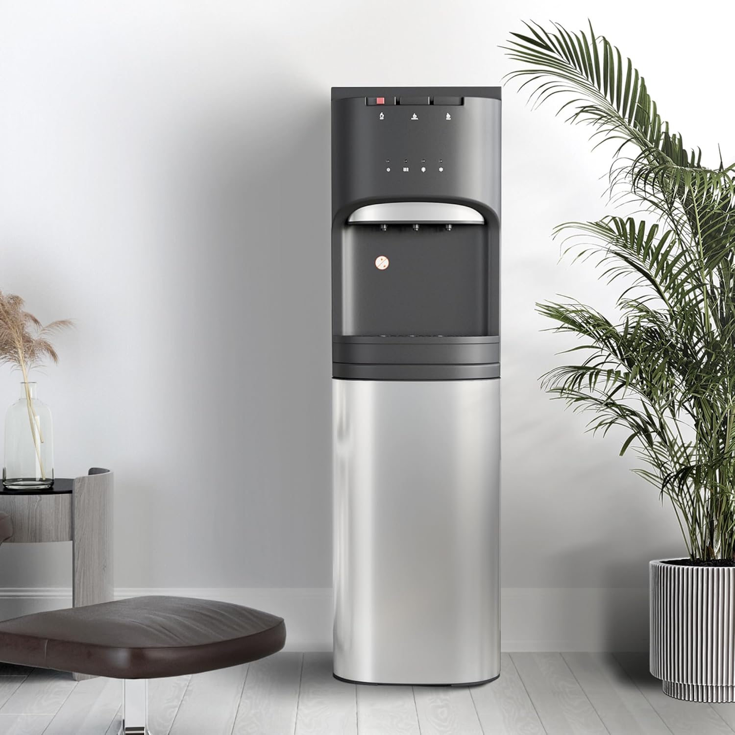 Self-Cleaning Bottom Loading Water Dispenser, 3 Temperature Settings Water Dispenser, 3 or 5 Gallon Bottled Water with UV Light, Stainless Steel Water Dispenser for Home, Office, Black