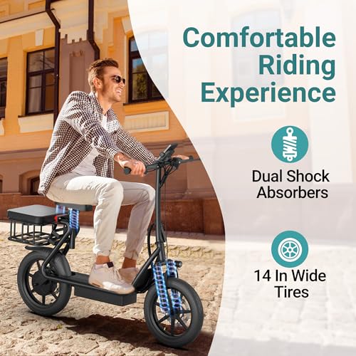 NAVIC Electric Scooter Adults,Max 19/22/27/49 Miles Ranges,Top Speed 19/22 mph,350/750W Peak Motor, Folding E-Scooter with Dual Braking Dual Suspension