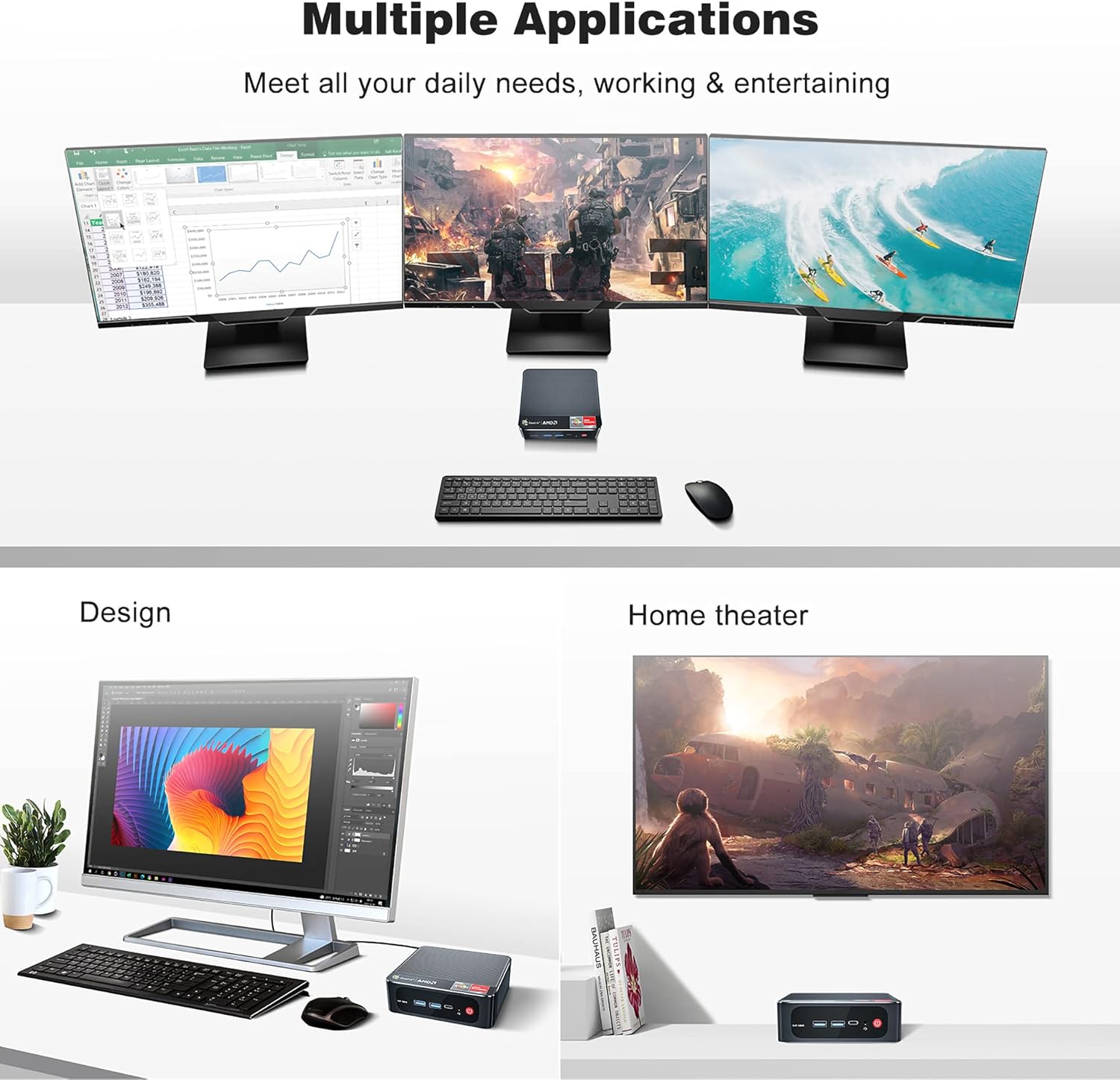 AMD Ryzen™ 7 3750H(up to 4 GHz) Beelink Mini PC SER3, 16GB RAM 500GB NVMe M.2 SSD Mini Computer, Triple Display(Dual HDMI/Type-C 4K@60Hz Output), WiFi-5, BT4.0, Windows 11 Pro, Support Auto Power On