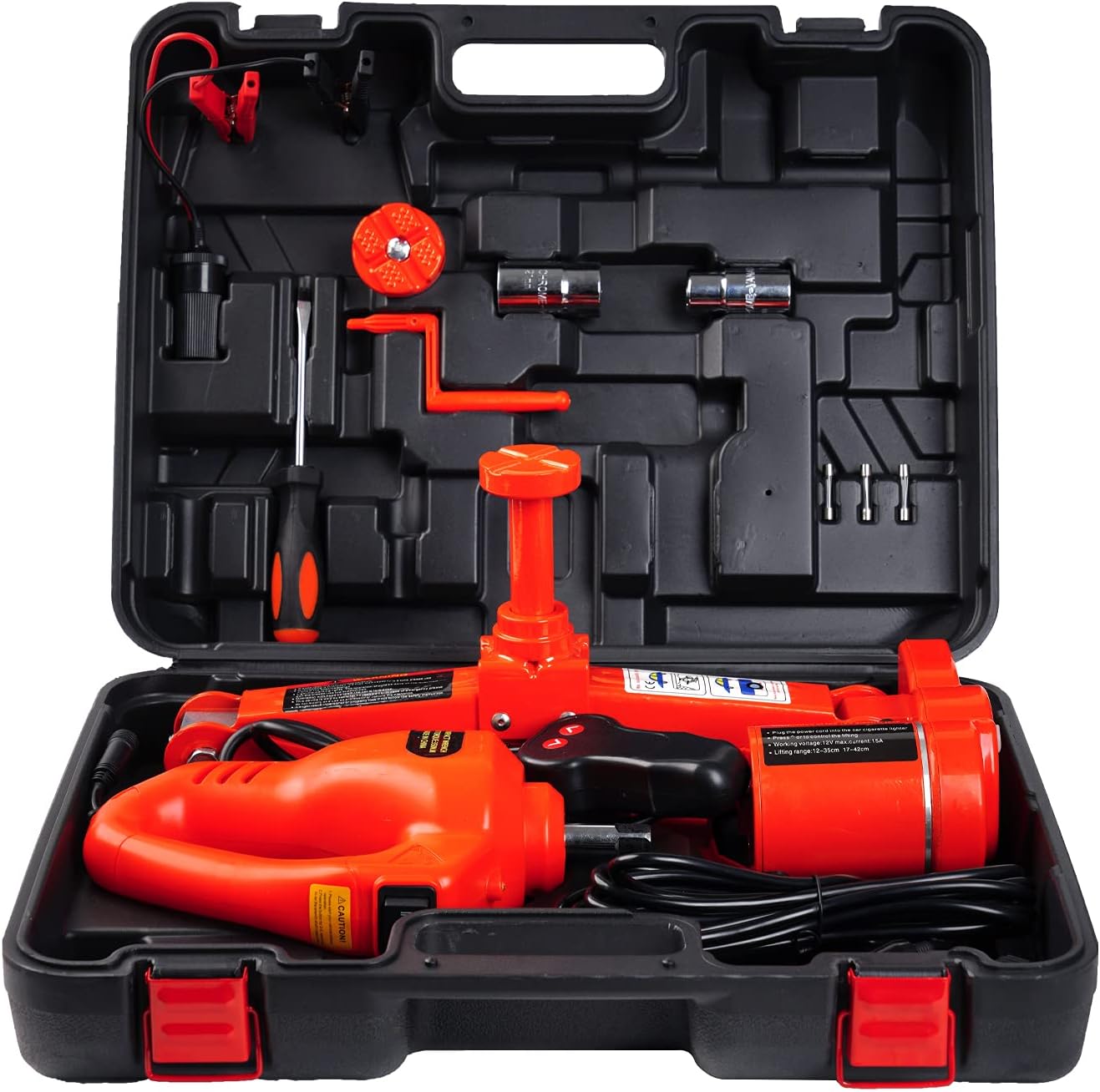 Mautyke Electric Car Jack Kit 3Ton 12V Auto Scissor Car Jack Lift Portable Air Floor Jack All-in-one Automatic Sedan SUV Car Repair Tool for Tire Change and Road Emergencies Red