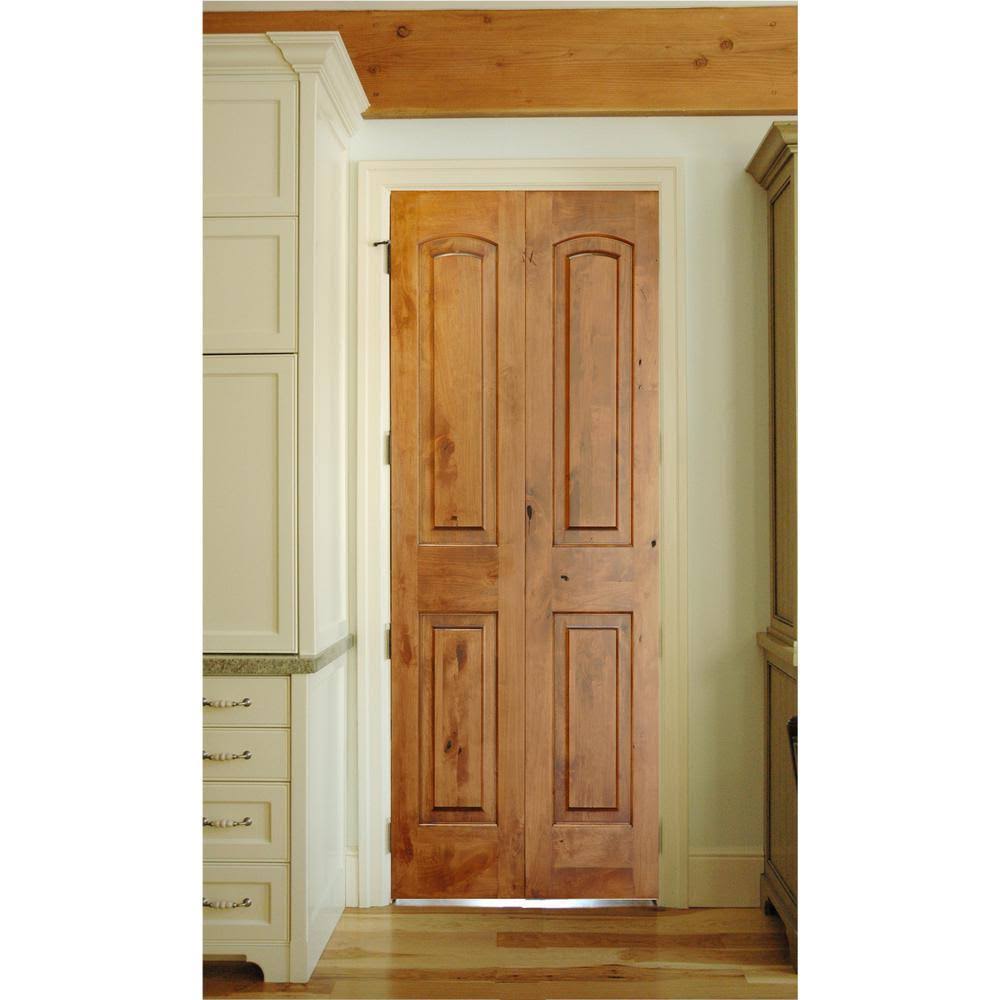 Krosswood Doors 30 in. x 80 in. Rustic Knotty Alder 2 Panel Arch Top Solid Core Unfinished Wood Interior Bi-Fold Door