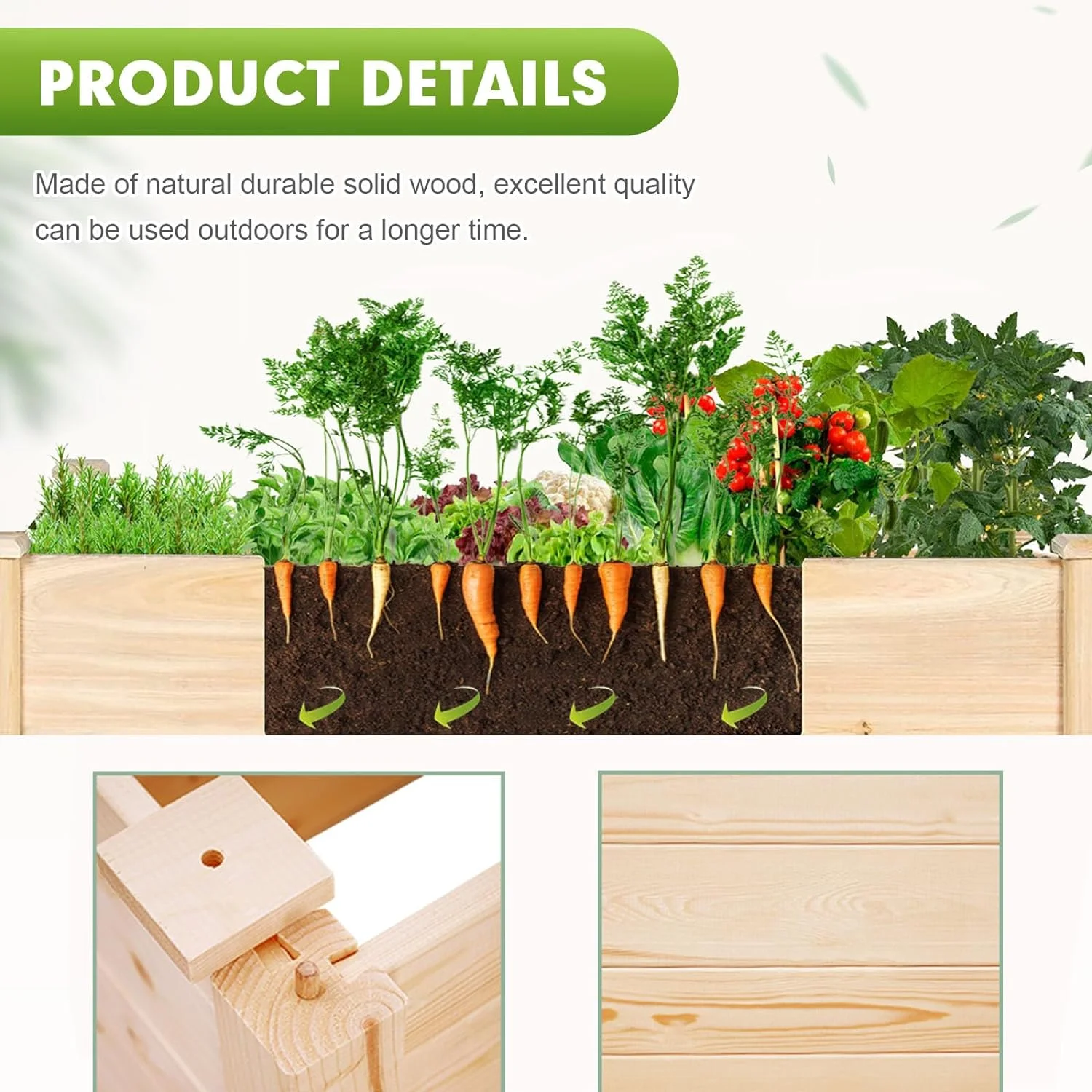 4x4 3 Tier Feet Outdoor Wooden Elevated Raised Garden Bed Planter Kit Grow Gardening Vegetable Natural, S or Yard Gardening, Natural - Curated Treasures Market